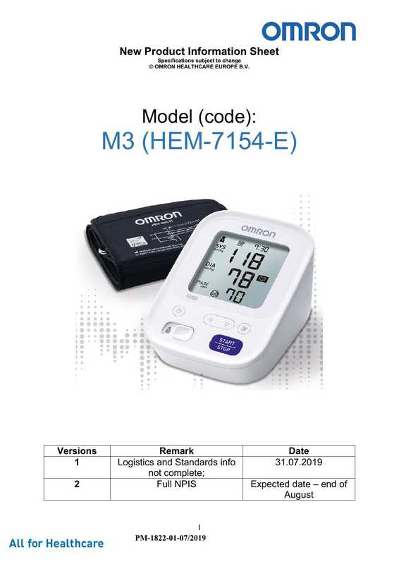 Omron M3 Automatic Upper Arm Blood Pressure Monitor User Manual