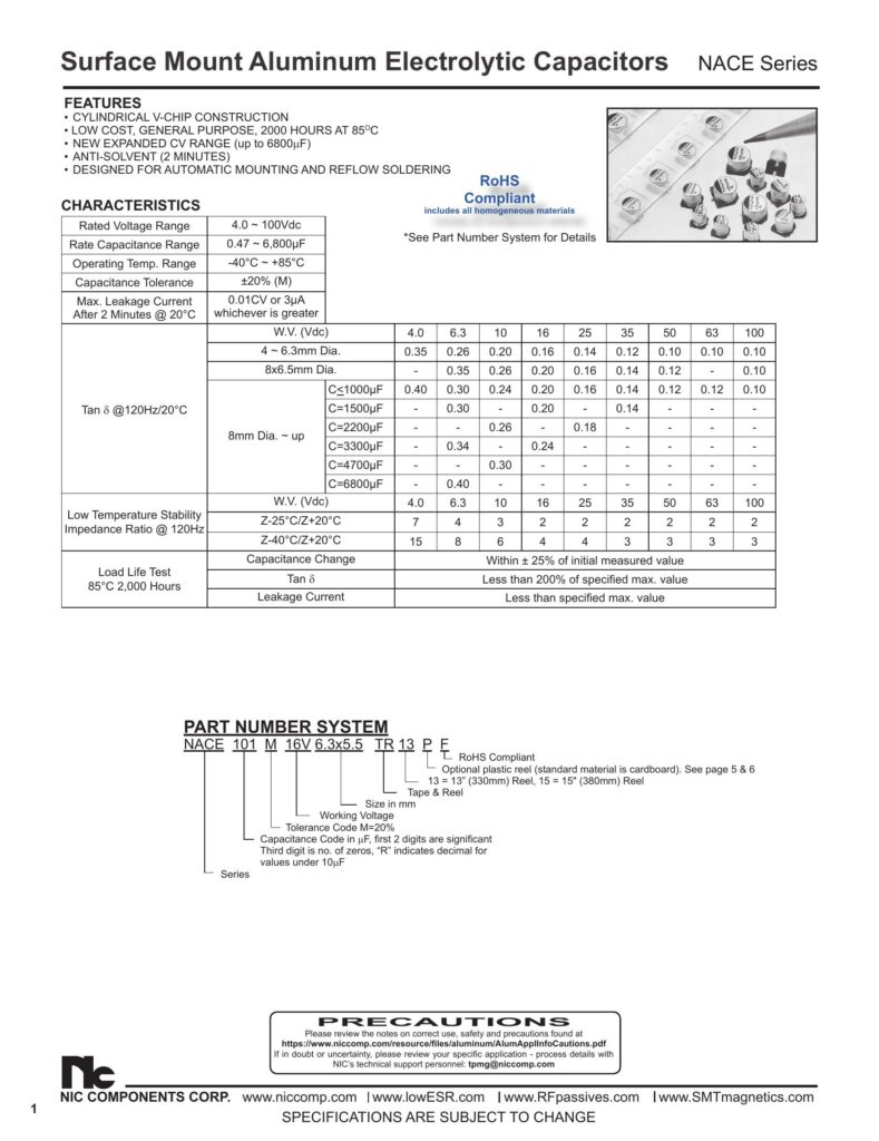 Surface Mount Aluminum Electrolytic Capacitors NACE Series ...