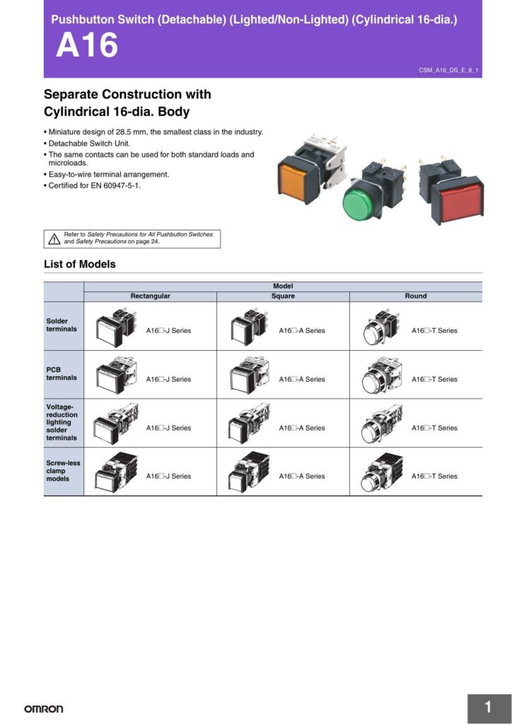 omron-a16-series-pushbutton-switches-datasheet.pdf