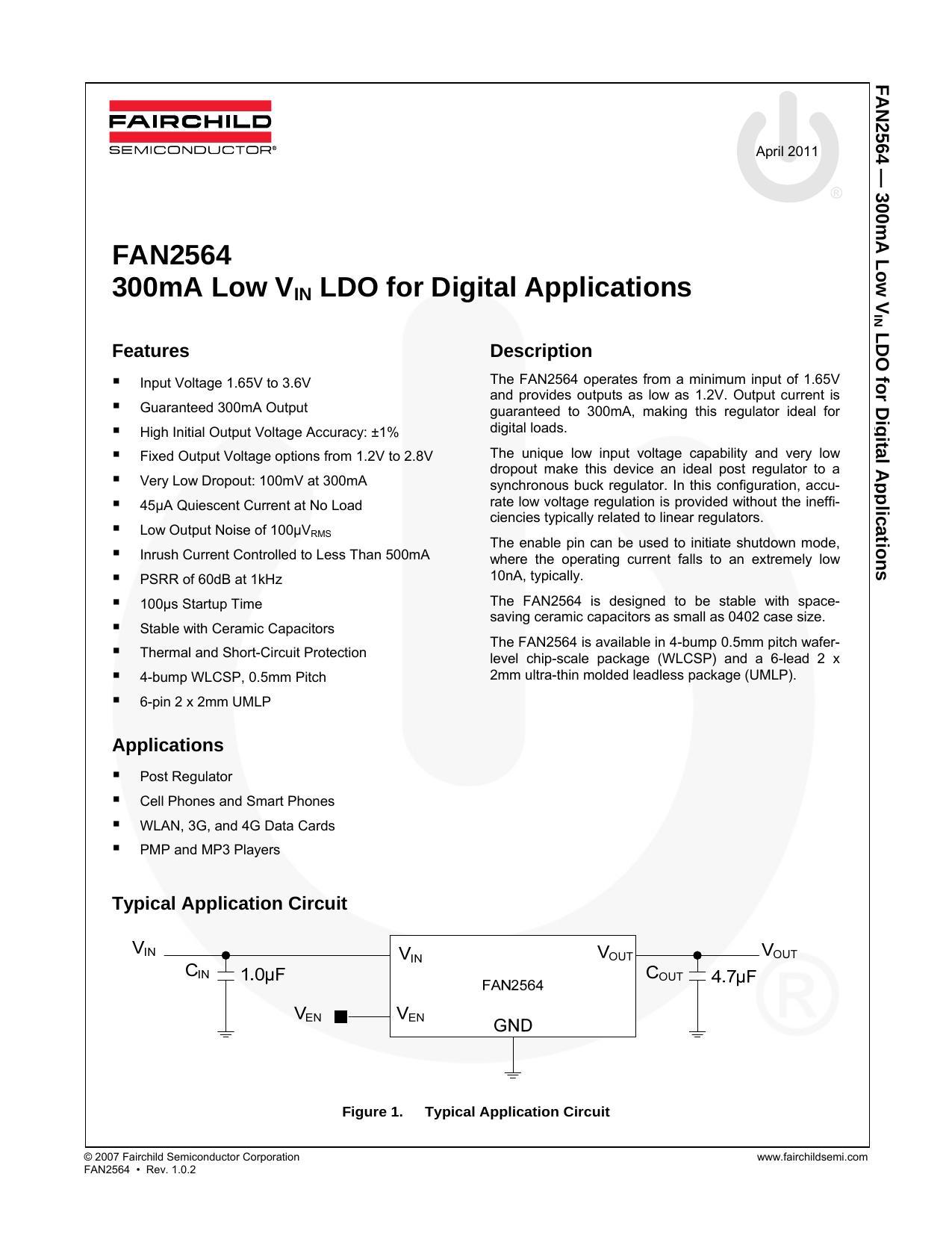 fan2564-low-input-voltage-300ma-ldo-for-digital-applications.pdf