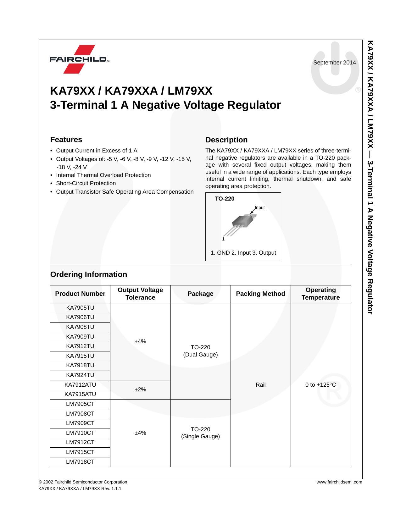 3-terminal-1-a-negative-voltage-regulators---ka79xx-kaz9xxa-lm79xx-series.pdf