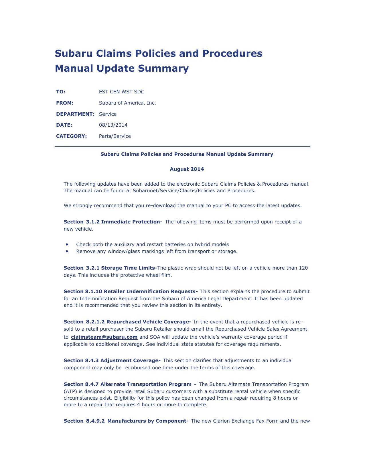 subaru-claims-policies-and-procedures-manual-update-summary-august-2014.pdf