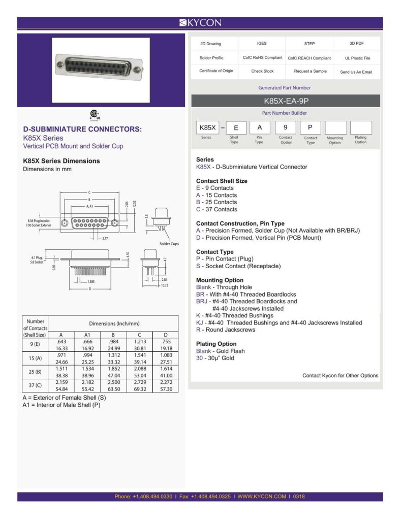 kycon-k85x-series-d-subminiature-connectors-datasheet.pdf