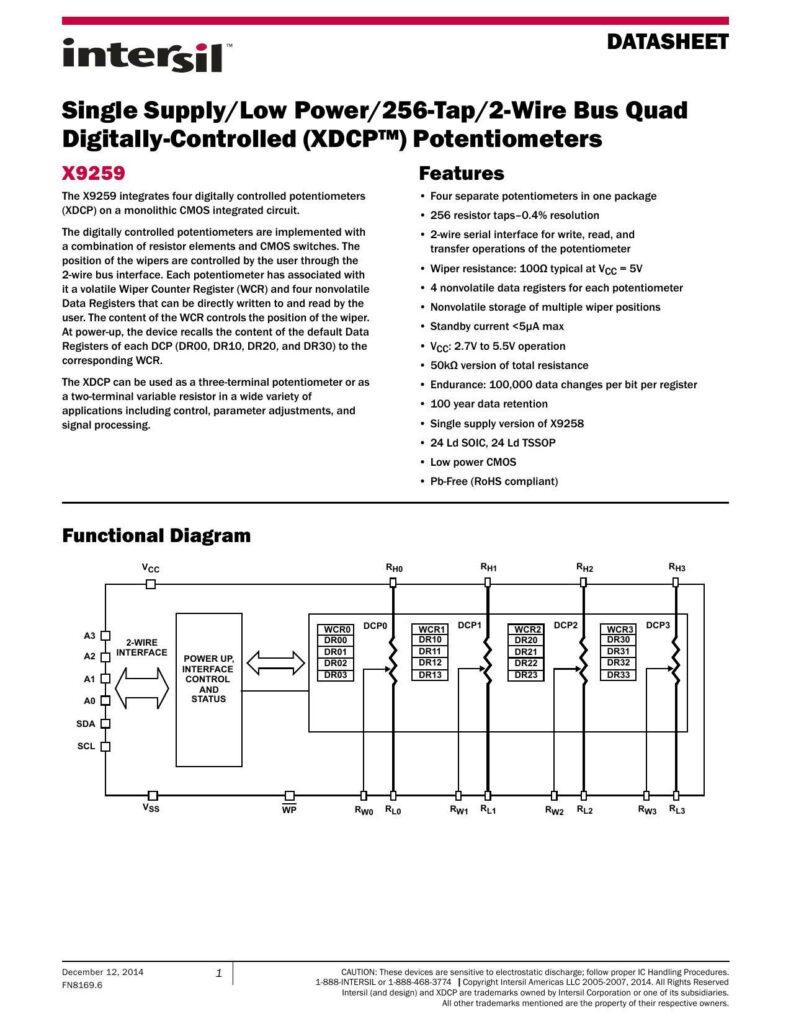 intersil-single-supply-low-power-256-tap2-wire-bus-quad-digitally-controlled-xdcp-potentiometers-x9259.pdf