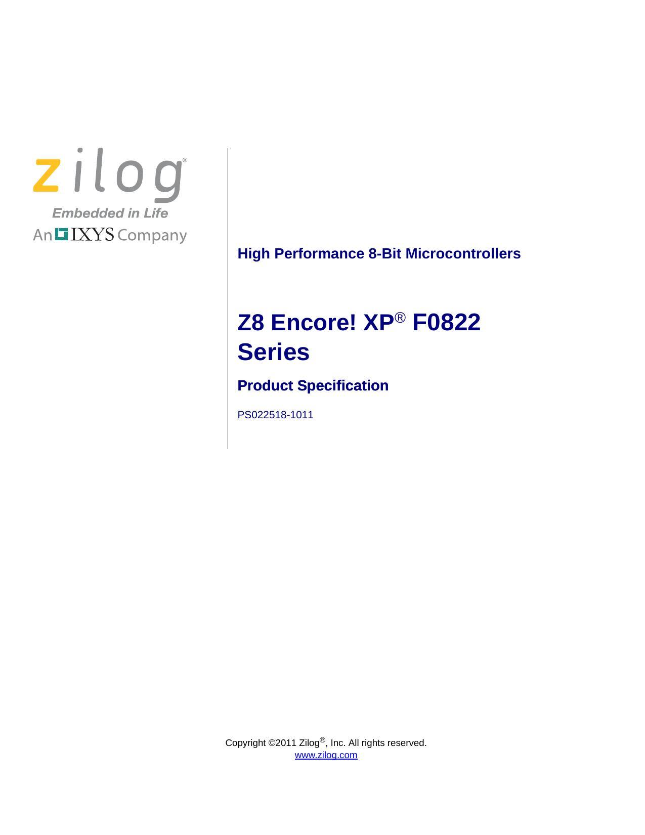 zilog-28-encore-xp-f0822-series-microcontrollers-product-specification.pdf