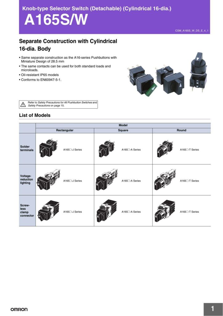 omron-a165sn-knob-type-selector-switch-datasheet-analysis.pdf