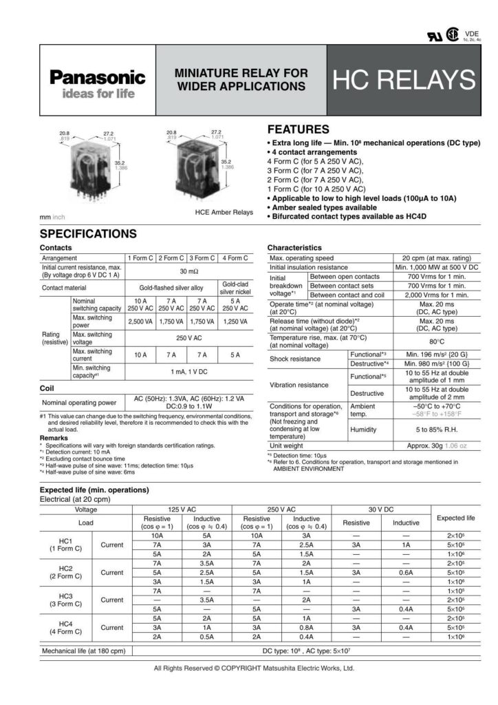 hc-relays-miniature-relay-datasheet-by-matsushita-electric-works.pdf