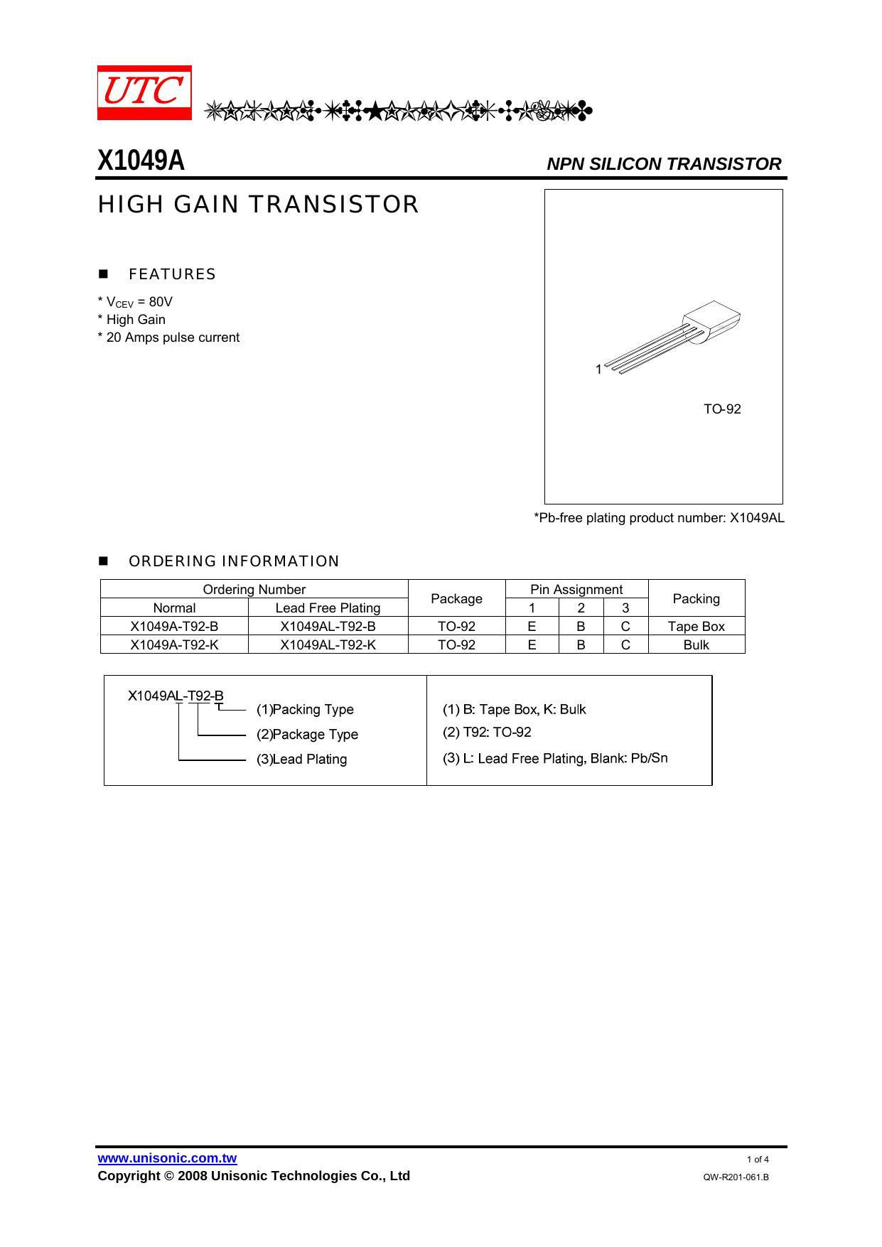 utc-x104ia-high-gain-npn-silicon-transistor-datasheet.pdf