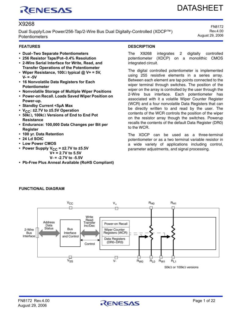 renesas-x9268-dual-supplylow-power256-tap2-wire-bus-dual-digitally-controlled-xdcp-potentiometers.pdf