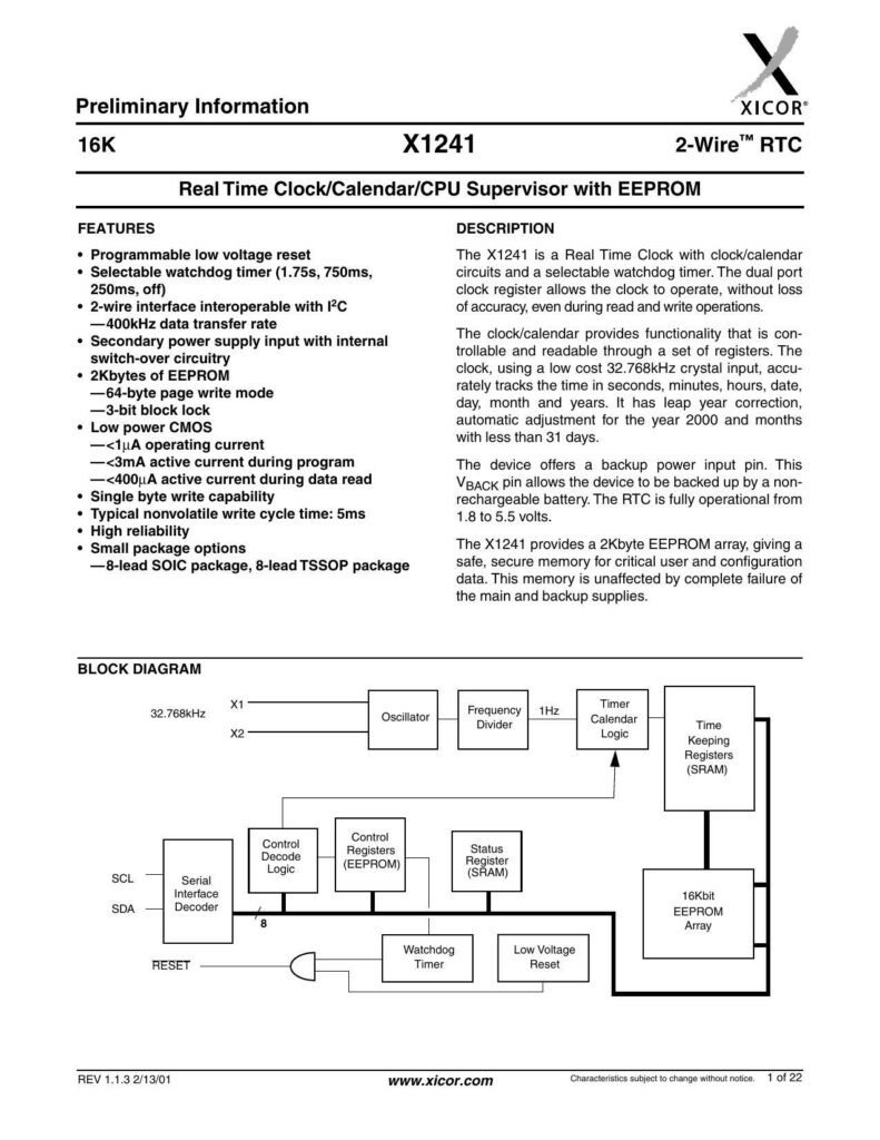 xicor-x1241-2-wire-rtc-with-eeprom-datasheet.pdf