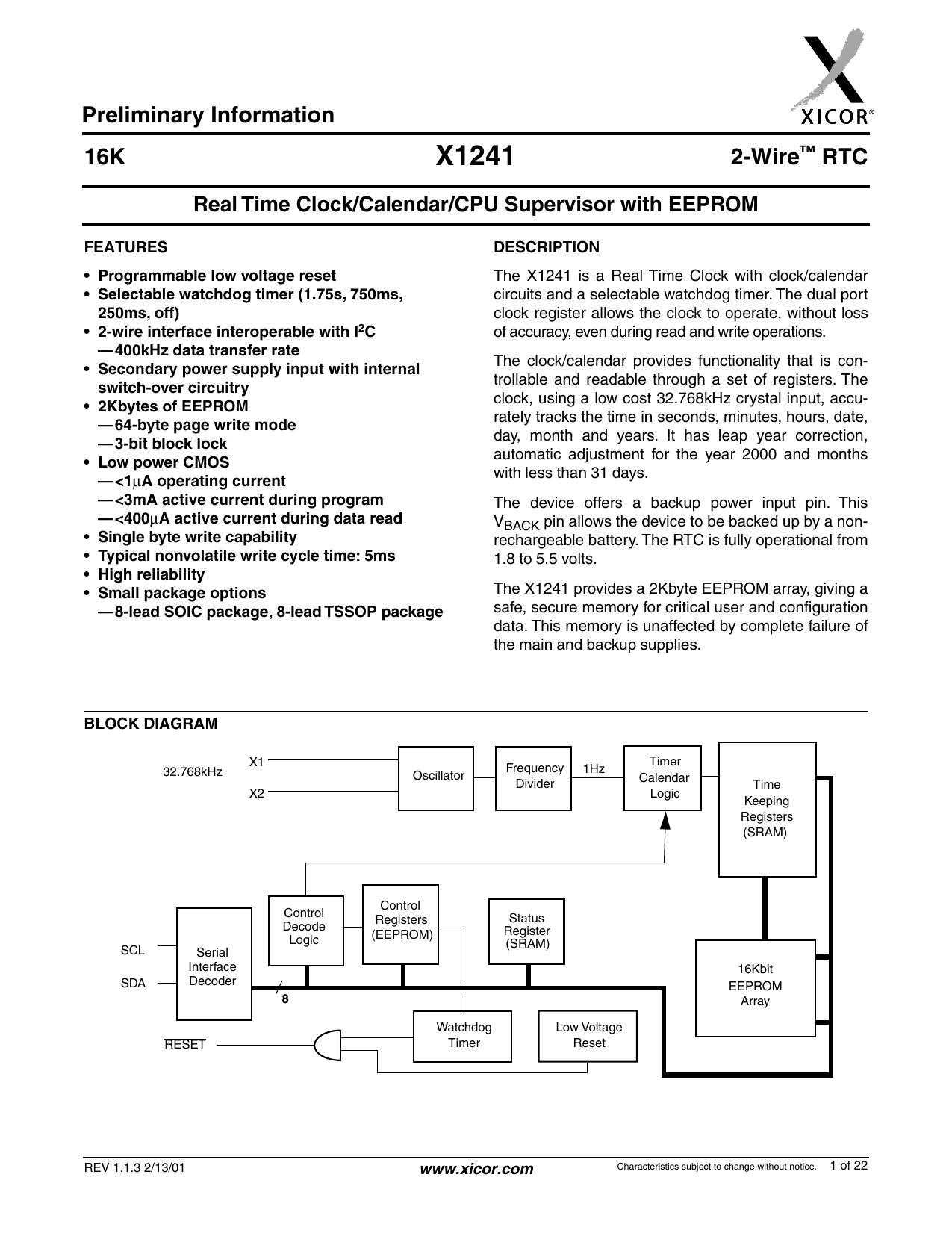 xicor-x1241-2-wire-rtc-with-eeprom-datasheet.pdf