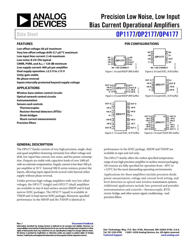 analog-devices-data-sheet-precision-low-noise-low-input-bias-current-operational-amplifiers-op117iop21710p4177.pdf