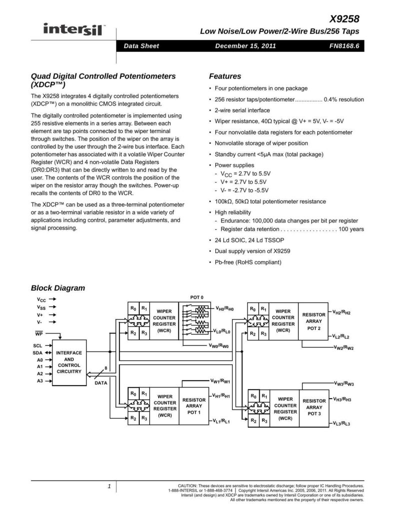 x9258-low-noise-low-power-2-wire-bus-256-taps-quad-digital-controlled-potentiometer-xdcp.pdf