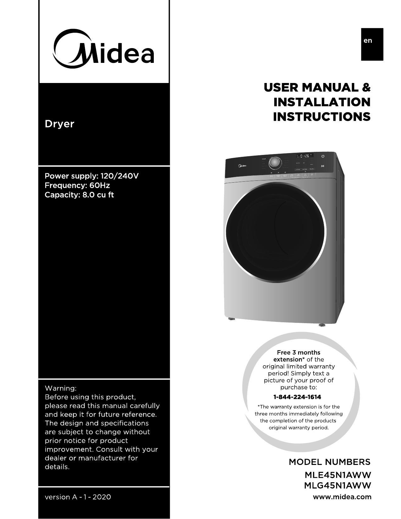 user-manual-installation-instructions-for-midea-dryer-model-numbers-mleasniaww-mlg4sniaww.pdf