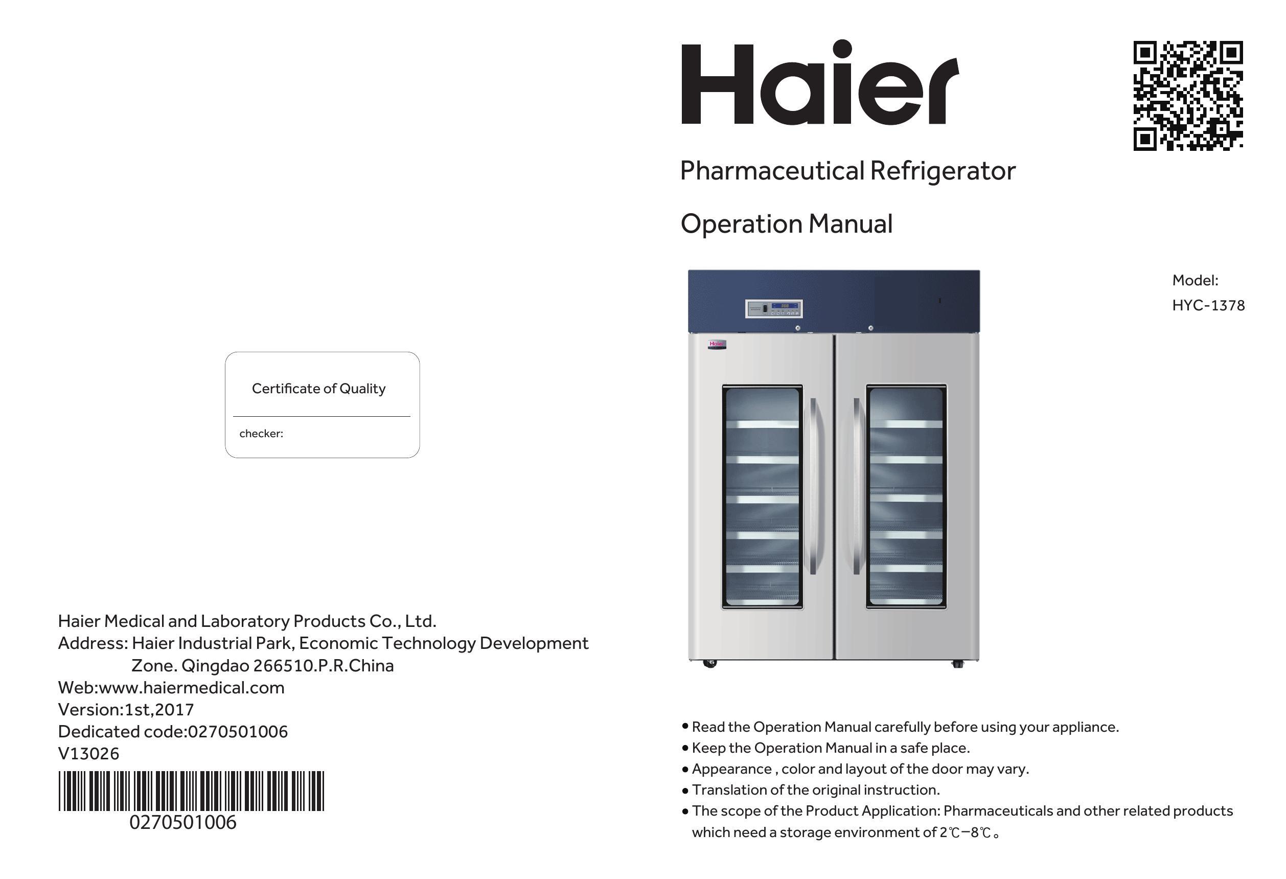 haier-pharmaceutical-refrigerator-operation-manual-model-hyc-1378.pdf