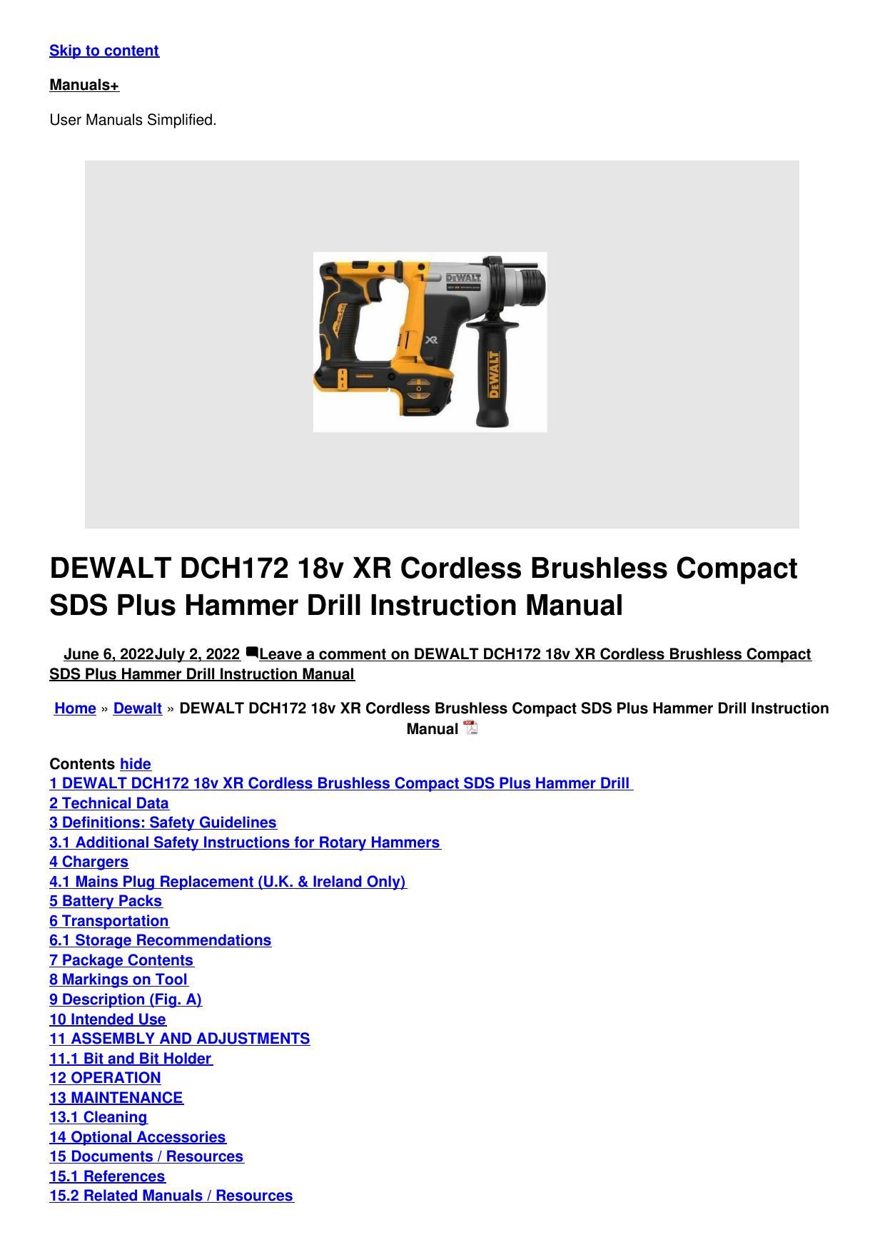 dewalt-dch172-18v-xr-cordless-brushless-compact-sds-plus-hammer-drill-instruction-manual.pdf