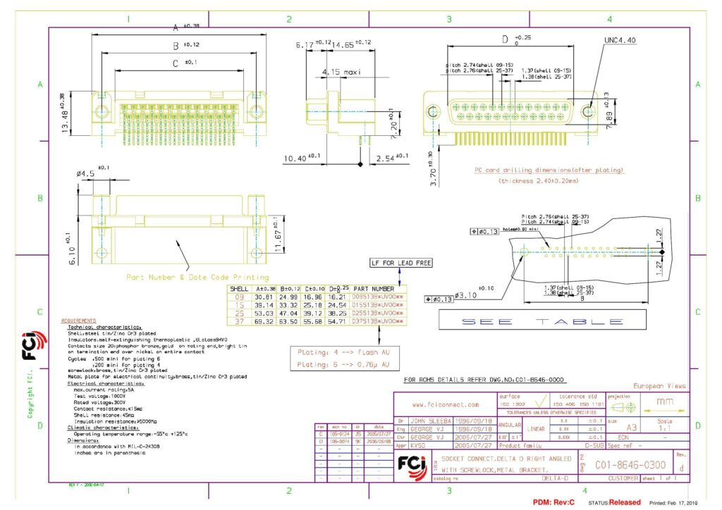 delta-d-customer-socket-connector-right-angled-2-row-with-screwlock-metal-bracket.pdf