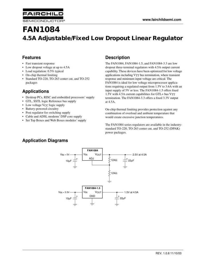 fan1084-45a-adjustablefixed-low-dropout-linear-regulator.pdf