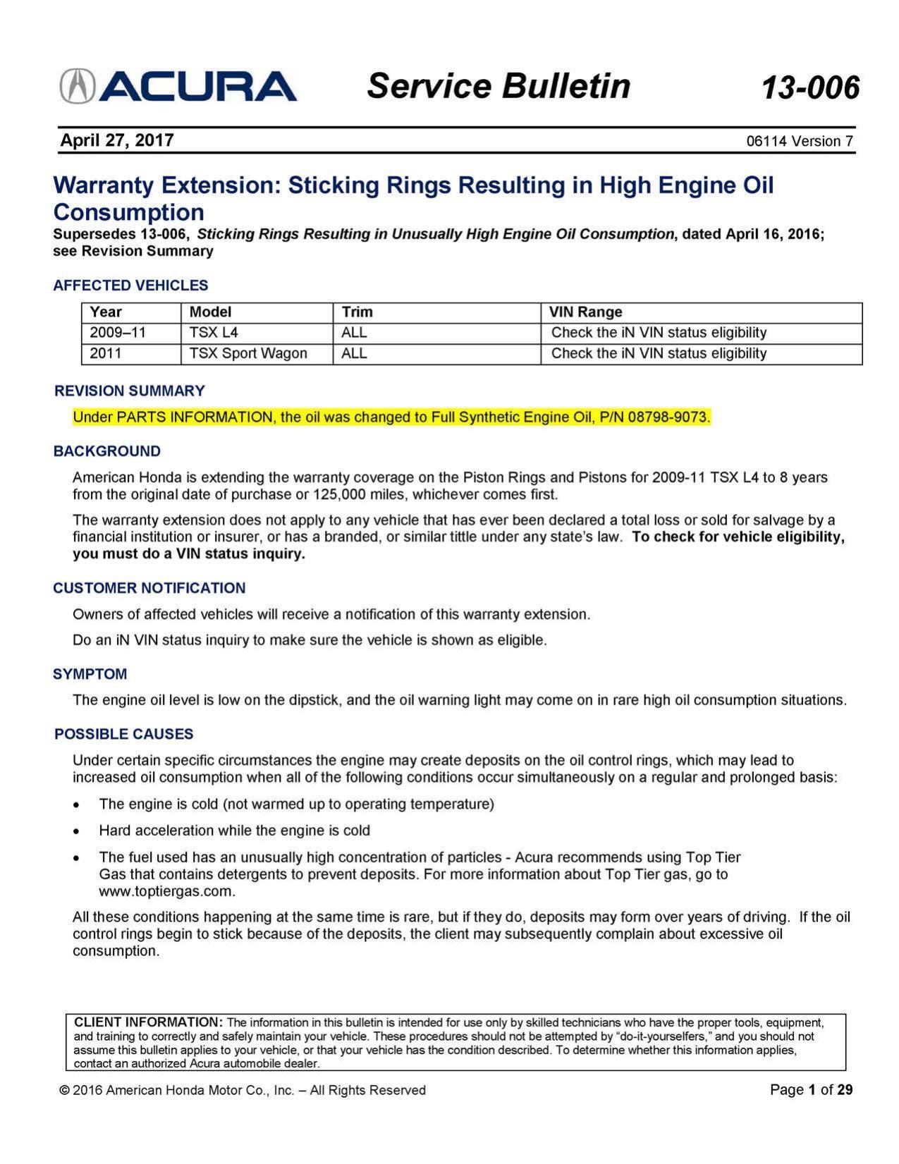 acura-2009-2011-tsx-l4-service-bulletin-warranty-extension-for-sticking-rings-resulting-in-high-engine-oil-consumption.pdf