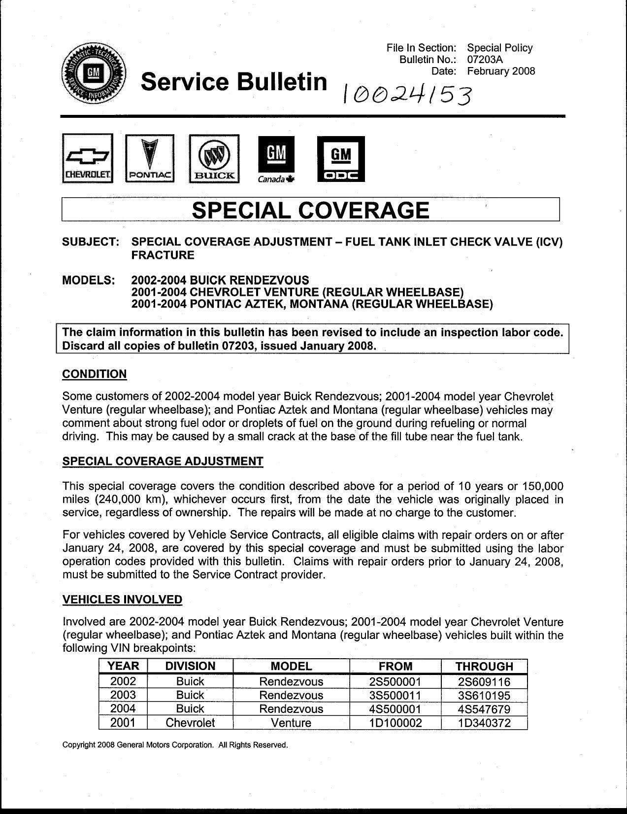 2002-2004-buick-rendezvous-2001-2004-chevrolet-venture-2001-2004-pontiac-aztek-montana-regular-wheelbase-special-coverage-adjustment-fuel-tank-inlet-check-valve-icv-fracture-bulletin-no-07203a.pdf