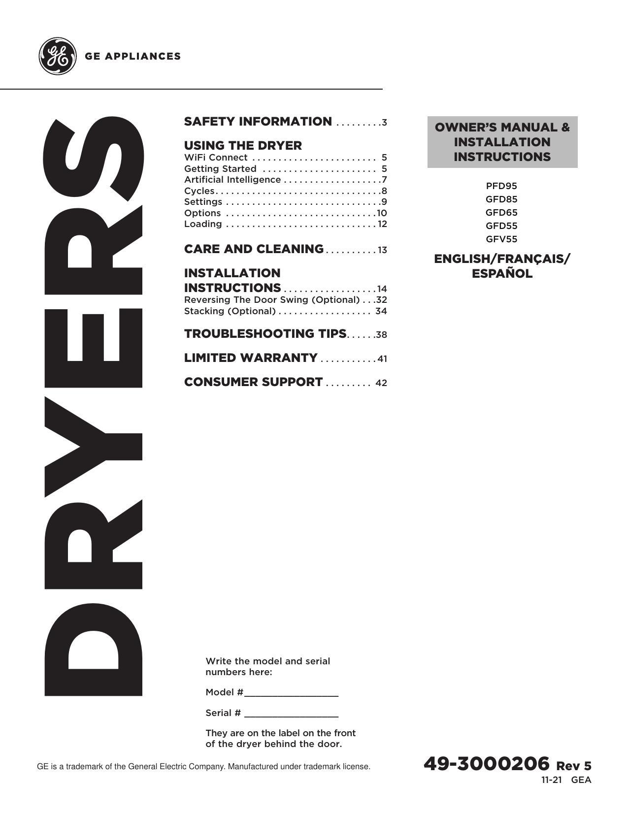 owners-manual-installation-instructions-for-ge-pfd95-gfd85-gfd6s-gfdss-gfvss-wifi-connect-getting-started-artificial-intelligence-cycles-settings-options-loading.pdf