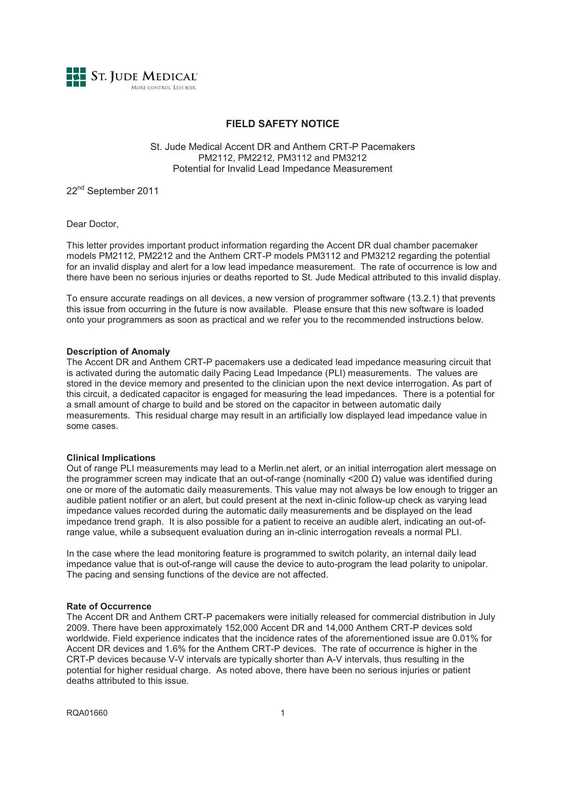 st-jude-medical-accent-dr-and-anthem-crt-p-pacemakers-pm2112-pm2212-pm3112-and-pm3212-potential-for-invalid-lead-impedance-measurement.pdf