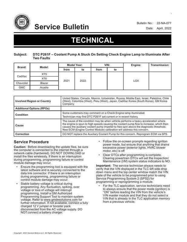 2021-2022-cadillac-xts-xt6-chevrolet-blazer-gmc-acadia-service-bulletin-dtc-p261f-coolant-pump-a-stuck-on-setting-check-engine-lamp-to-illuminate-after-two-faults.pdf